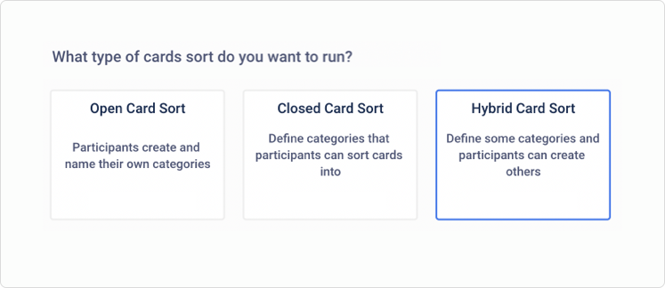 Open Closed and Hybrid card sorting