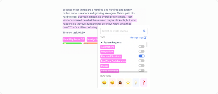 Tags and reactions