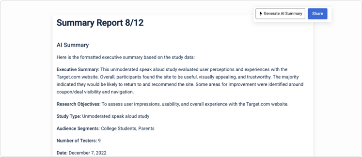 AI executive reports interface