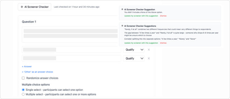 Question checker interface